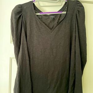 Express Skimming V-Neck Puff Shoulder Long Sleeve Tee XL